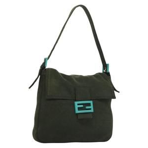 FENDI Mamma Baguette Shoulder Bag Cotton Khaki Auth am8837
